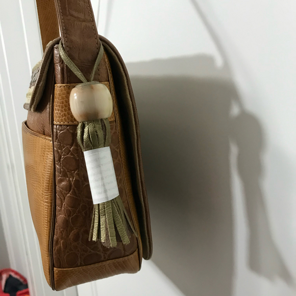 Sharif Vintage Leather Multi-Textured Striped Crossbody EUC - Picture 3 of 12